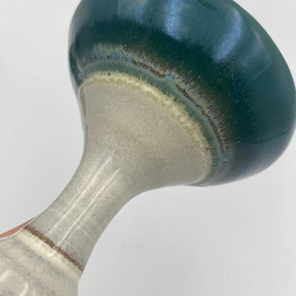 Studio Pottery Hand Signed Teal Cream Drip Glaze Candlestick Holders Set‎ of 2